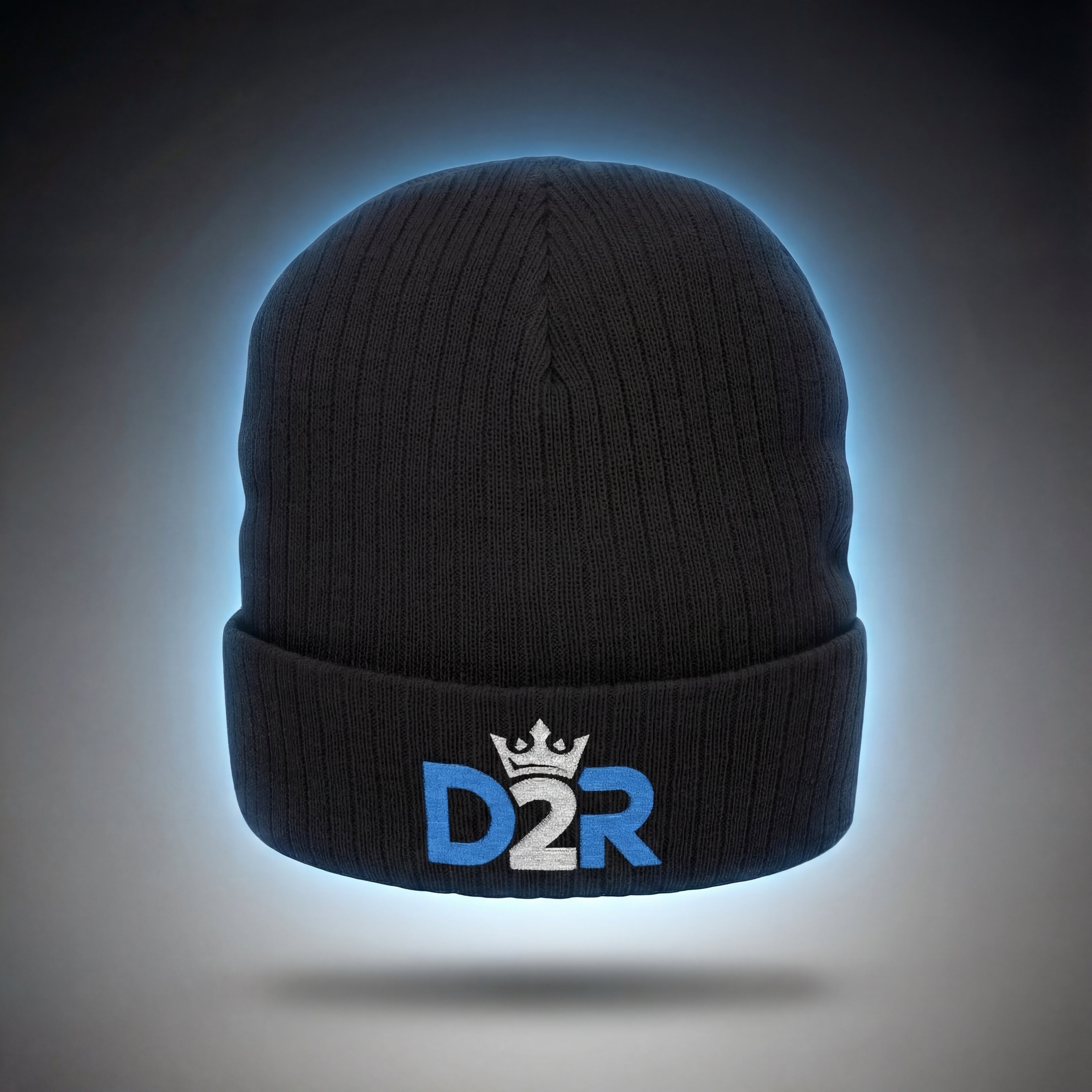 Ribbed Knit Beanie — Embroidered D2R Crown Logo
